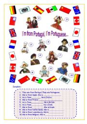 English Worksheet: Im from Portugal. Im Portuguese.(1/1)