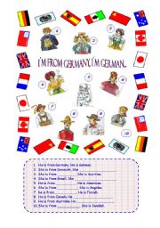 English Worksheet: Im from Germany. Im German. (2/2)