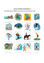 English Worksheet: Leisure Activities