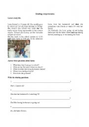 English Worksheet: Readin comprehension