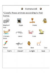 English worksheet: animals