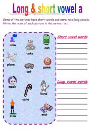 English Worksheet: Short & long vowel a