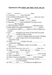 English Worksheet: Expressions with MAKE, GET, DO,TAKE, HAVE, GO