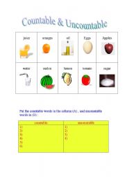 English Worksheet: countable & uncountable