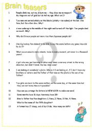 English Worksheet: Brain teasers Part 4