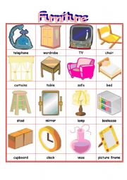 English Worksheet: Furniture Flash Card