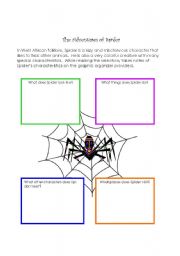 English Worksheet: The Adventure of Spider Character traits