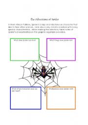 English worksheet: The Adventure of Spider Character traits