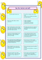 English Worksheet: tongue twisters