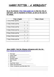 English Worksheet: Harry Potter: a webquest