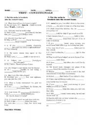 English Worksheet: TEST - CONDITIONALS 1 2 3