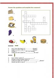 English Worksheet: Food crosswords