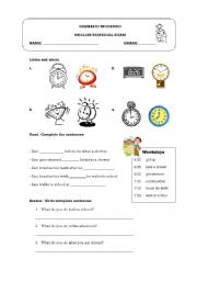 English Worksheet: daily routines test
