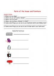 English worksheet: Parts of the house and furniture