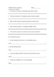 English worksheet: Past  Progressive 