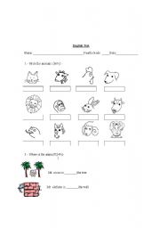 English worksheet: animals