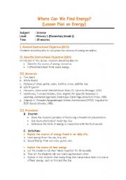 English Worksheet: Where can we find energy?