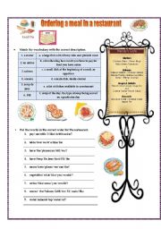 English Worksheet: Ordering a meal in a restaurant