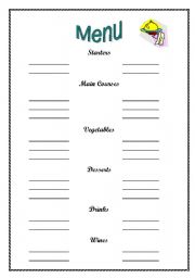 English Worksheet: Writing a menu (see page 2)