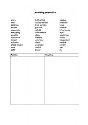 English worksheet: Personality adjectives