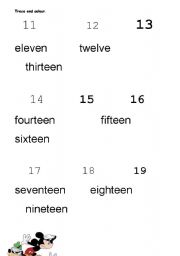 English worksheet: Numbers 11-20