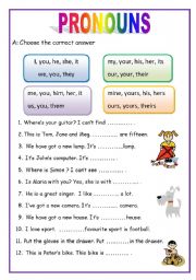 English Worksheet: PRONOUNS - 2 pages (English for beginners)