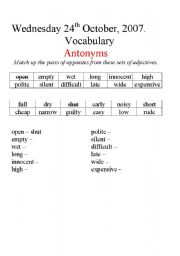 English Worksheet: Antonyms