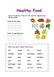 English Worksheet: Healthy Food sorting exercise