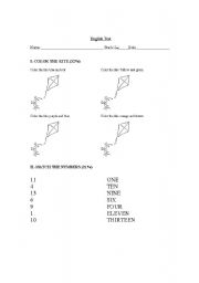 English worksheet: colors and numbers