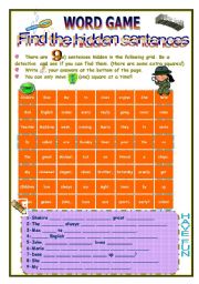 English Worksheet: HIDDEN SENTENCES