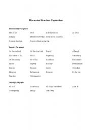 English Worksheet: Expressions for Oral Discussion Topic