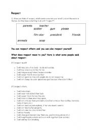 English Worksheet: What does respect mean to you?