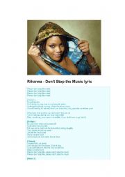 English worksheet: Dont stop the music by Rihanna 