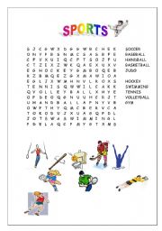 English Worksheet: sports wordsearch