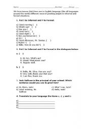 English Worksheet: test about formaland informal greetings