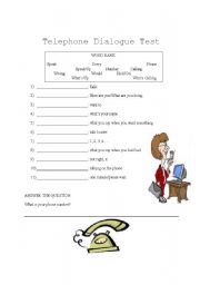 English Worksheet: Telephone Dialogue Test