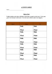 English Worksheet: sink or float