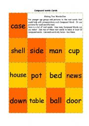 English Worksheet: Compound Words Cards