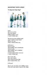 English Worksheet: I want it that way by Backstreet Boys