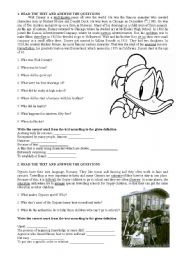 English Worksheet: reading- walt disney- gypsies -simple past- simple present