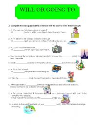 English Worksheet: Will or Going to 1