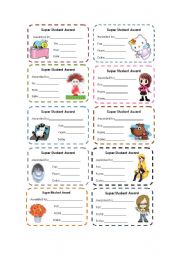 English Worksheet: Super student award