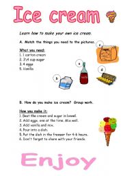 English Worksheet: Learn how to make your own ice cream