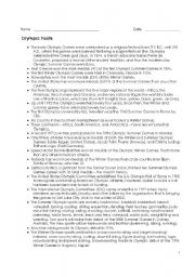 English Worksheet: Olympic Facts - Reading Comprehension