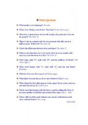 English Worksheet: Trivial  Questions (With Answers) - Part II