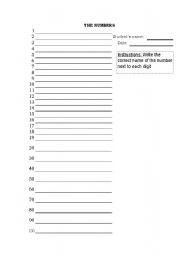 English worksheet: Numbers from 1 to 100
