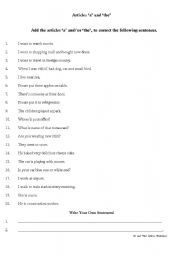 English worksheet: Articles