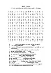English Worksheet: Music - Vocabulary word search