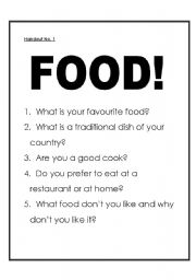 English Worksheet: Food Introduction Questions