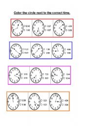 Color the circle next to the correct time.